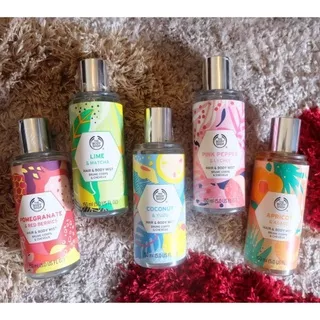 the body shop hair mist & body mist apricot pink pepper coconut pomegranate lime matcha 150 ml Ori 100%