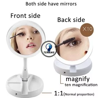 Cermin LED make up lampu cermin pembesar rias 2 sisi/ kosmetik mirror led lipat lampu mirror JG-988