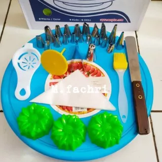 (READY) Paket Alat Dekorasi menghias Kue Ulang Tahun lengkap meja putar spuit Real-Pict,..
