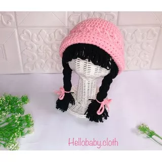 Topi Rajut Bayi Rambut Palsu/Topi Rajut Bayi Perempuan/Topi Rajut Korea