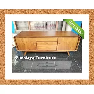 Buffet TV Meja TV Minimalis Retro Bahan Kayu Jati Asli Model 2 Pintu Blok 3 Laci TERBARU !