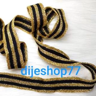 Pita Rib TEBAL Emas Gold Hitam Black lebar 2cm - ROLL / Pita Korea Gold 2,5 cm /Pita Hias bisban lis