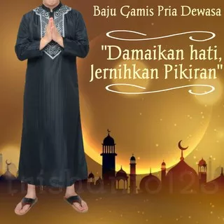 GAMIS PRIA BAJU GAMIS LAKI LAKI FASHION MUSLIM GAMIS PRIA DEWASA HITAM BORDIR LENGAN PANJANG I