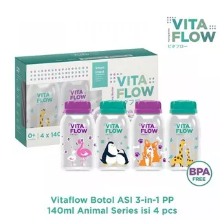 Vitaflow Botol Asi 3in1 PP 140ml 1 Paket 4 pcs Animal Series / botol asi murah / botol simpan asi