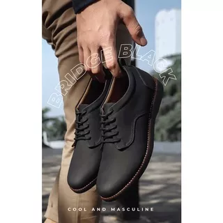 [ uawshoesofficial ] ORIGINAL REYL MAN | BRIDGE BLACK MAN - Sepatu Pria Formal Kulit Syntetis Kasual