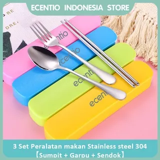 [Bayar Di Tempat] 3Pcs Stainless Steel Set Alat Makan Sendok Garpu Sumpit / Spoon Fork Chopsticks
