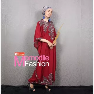 kaftan wanita terbaru payet silver warna merah maroon kaftan maxi dress glamour by momodlie fashion