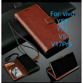 Leather Flip Cover Case VIVO Y53 Y53 2020 Y71 V5 V17 pro Casing Sarung Dompet Kulit Wallet
