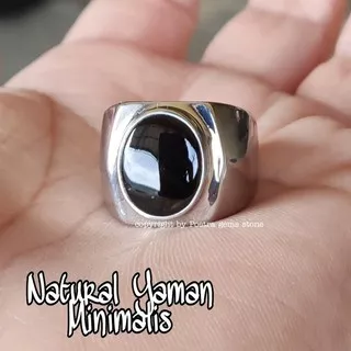 CINCIN BATU AKIK NATURAL YAMAN WULUNG HITAM PEKAT - KECUBUNG API SENTER MERAH MINIMALIS