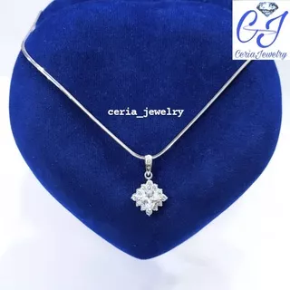 Kalung Perak Asli Silver 925 Lapis Emas Putih Model liontin kotak Berlian/Diamond - perhiasan perak wanita