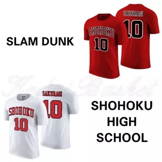 T shirt Kaos Baju Basket Anime SLAM DUNK Shohoku High School No 10 Hanamichi Sakuragi