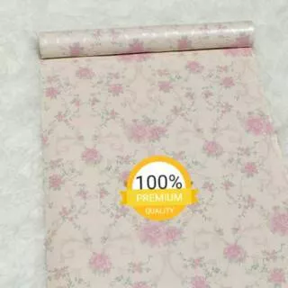 Grosir Murah_Wallpaper Sticker Dinding Pink Ruang tamu, Kamar dan Kantor Bunga Mawar Elegan 10mx45cm