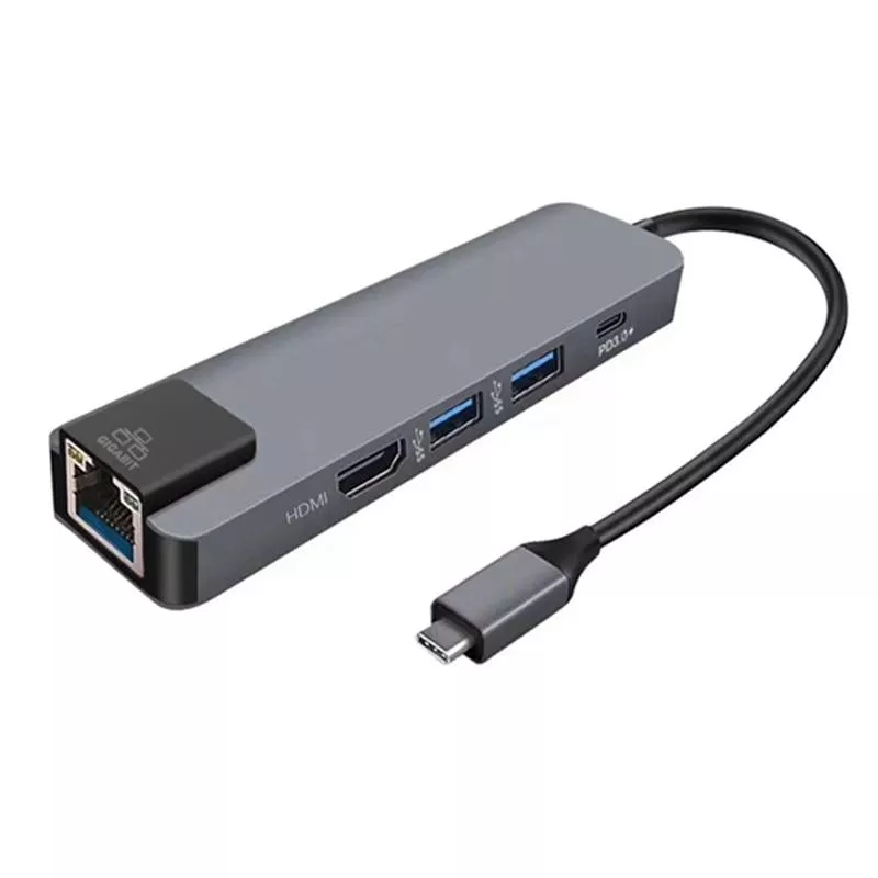 5 in 1 HUB Adapter Tipe C ke USB 3.0 HDMI Gigabit Ethernet RJ45 LAN dengan Port Charger USB C