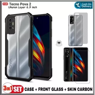 Mondi Store Case Tecno Pova 2 Soft Case Free Tempered Glass + Garskin Carbon Casing Cover