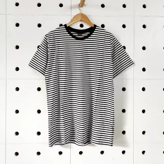 KAOS BELANG STRIPE SALUR PRIA WANITA BAJU TSHIRT OBLONG LENGAN PENDEK CLASSIC BLACK PREMIUM