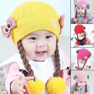 Topi Kupluk Bayi Kepang Rambut Palsu Wig Bayi/Anak Perempuan