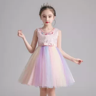 Baju Dress Pesta Ulang Tahun Anak Princess Pink Tutu Colorful 4T-8T