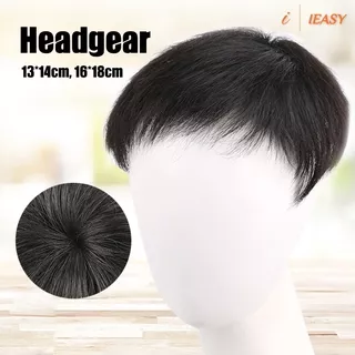 Man Short Wig Hair 13*14cm Black Full Wig with Net 16*18cm Straight Headgear with Clip Hair Extension