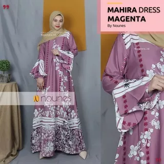 NOUNES MAHIRA DRESS Gamis Pesta Raya Lebaran Syari Wanita Maxmara Lux Ruffle Tangan Cantik Busui Friendly Maxi Kekinian Terbaru Ori Original Warna Purple Ungu Black Hitam Sage Magenta - Size M L XL XXL LD 98 104 110 Jumbo 120