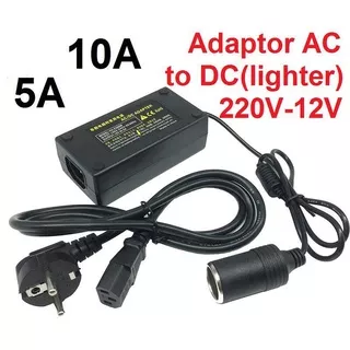 Adaptor Lighter Konverter Converter 220V AC To 12V DC Lighter Socket Power Mobil Kulkas EU 5A 10A