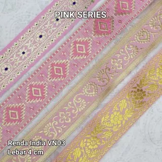 RENDA GAMIS VN03 Pink Series Renda India Aksesoris Pita Renda India Bunga Payet Bordir