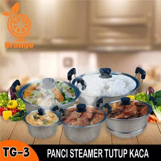 Panci Set 5 Pcs Tutup Kaca Panci Set Stainless Steel Panci Beranak Ada Kukusan 1 Pcs Hds