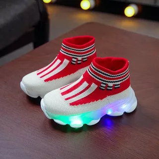 SEPATU LED ANAK IMPORT SEPATU ANAK COWOK SEPATU ANAK CEWEK RED STRIPES RED