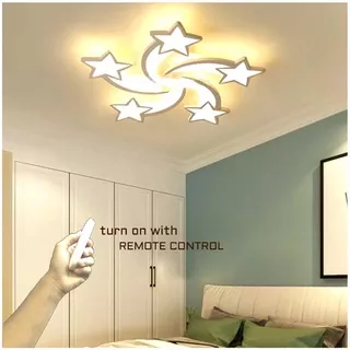 Lampu tempel hias plafon DESAIN UNIK BENTUK BINTANG MINIMALIS LED REMOTE CONTROL BISA NYALA 3 MACAM VARIASI SINAR CAHAYA PUTIH KUNING MIX ceiling lighting interior dekorasi rumah ruang tamu keluarga kamar tidur hotel apartemen decoration lamp import mewah