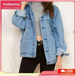 jaket denim wanita biru muda / jaket jeans wanita bio blitz / jaket wanita oversize jacket