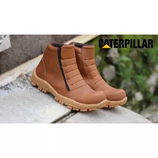 SAFETY BOOTS ZIPPER - Sepatu Boots Pria Work & Safety Boots PU Leather Semi Kulit Murah