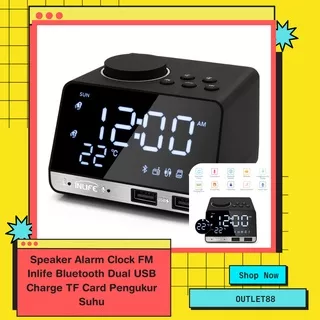 Speaker Bluetooth Inlife Alarm Clock FM Radio Dual USB Charge TF Card Speker Sepeker Lespeker Mini Audio Bluetooth Infile dengan Jam Alarm dan Pengukur Suhu