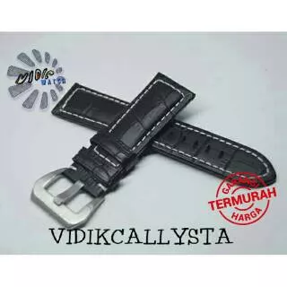 STRAP TALI JAM KULIT LUMINOR PANERAI 24 MM HITAM LIS PUTIH