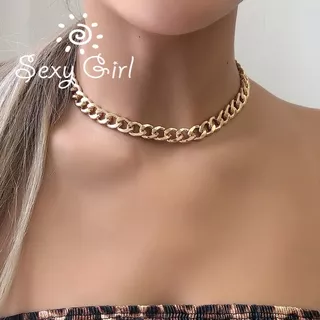Fashion Cuban Choker Gold Silver Plated Alloy Statement Necklaces Clavicular Chain for Women Ladies Girls