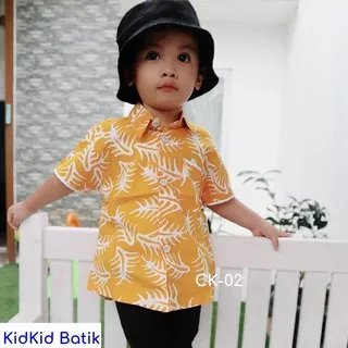 Baju Batik Anak Kemeja Batik Anak Laki Laki Kuning Katun Modern Kekinian Usia 1-14 tahun