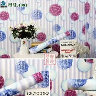 Wallpaper sticker Wallpaper Dinding Motif Bunga Mawar Pink Ungu Wallpaper Dinding / Stiker Dinding