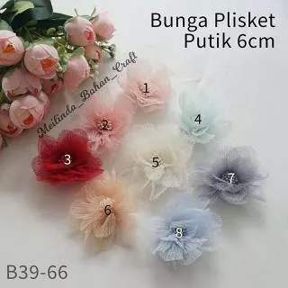 aplikasi bunga plisket putik 6 cm. jual per pcs. bunga handmade bahan bros headband jepit rambut B39