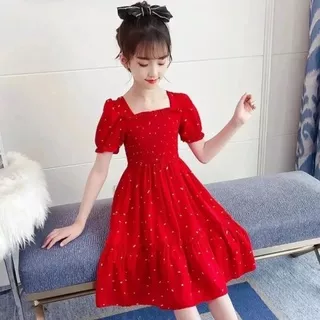 Dress Red / Dress Anak Cewek / Dress Anak Import / Dress Anak Perempuan