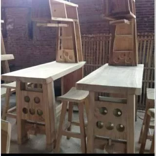 Meja Bar Cafe Kayu Trembesi Suar Meh MENTAH Minimalis Modern Jujur Barokah Furniture Jepara