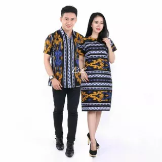 Couple Batik Tunik Kemeja Putra Ahmad Batik Terlaris Couple Atasan Batik Wanita Motif Songket biru