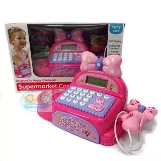 Mainan Anak Perempuan Cashier Beauty Set Kasir Supermarket Cash Register Pink Bow
