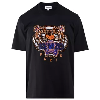 Kaos Pria Kenzo Tiger Black Full Bordir Cotton Import