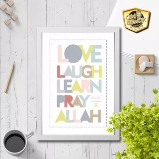 Poster Hiasan dinding quote islami - Love Laugh Learn 1 - Dekorasi pajangan bingkai muslim minimalis