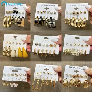Korean Fashion Pearl Gold Earring Set Crystal Acetic Acid Elegant Stud Earring Women Accessories Gift