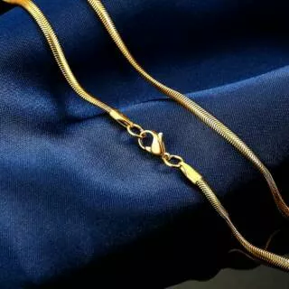 Kalung Pria Wanita Pipih Gold Emas Silver Titanium 316L Panjang / Kado Ultah Ulang Tahun Valentine