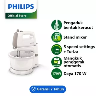 PHILIPS Stand Mixer HR1559/50 - 170 Watt, with Bowl, Pengocok Adonan Kue dan Roti, Grey, Abu abu