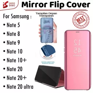 Flip Mirror Samsung Note 5 8 9 9 10 20 10+ 20+ Pro Plus Ultra Case Sarung Casing Clear View Standing Book Cover