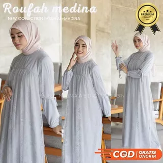 NIENA ABDAT DESIGN ROUFAH MEDINA GAMIS PESTA BRUKAT TILE DADA REMPEL WARNA ABU