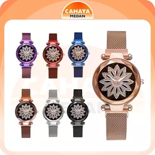 Cahaya Medan J158 Jam Tangan Perempuan Motif Bunga Glitter Rantai Magnet Woman Flower Watch Fashion Murah