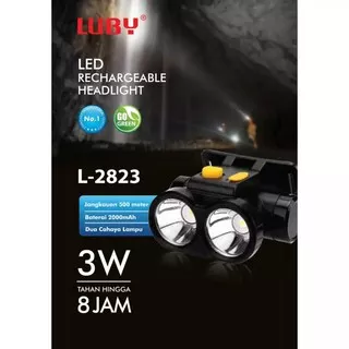 Luby Senter Kepala Super Terang LED L-2823 LAMPU PUTIH / KUNING 3Watt 500 Meter 8 Jam