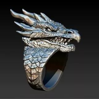 Cincin Kepala Naga Sisik Unik Keren / Dragon Head Ring For Men / Cincin Punk Laki Laki Gaul Impor
